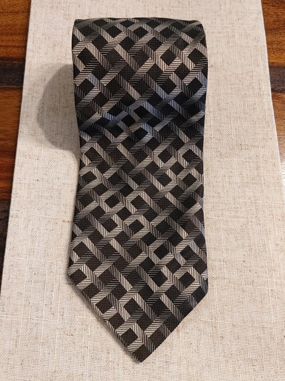 Dion Signature Silk Geometric Necktie - Handcrafted In Canada Black Silver Grey
